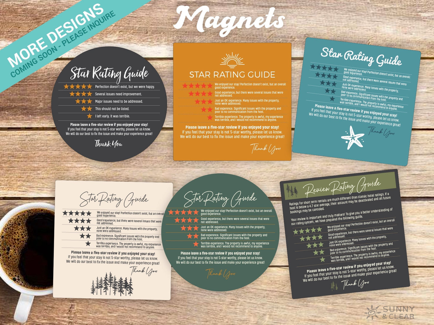 AirBNB Rating Refrigerator Magnet Sign, Aqua 5" Circle Star Rating Review Guide, Short Term Rental