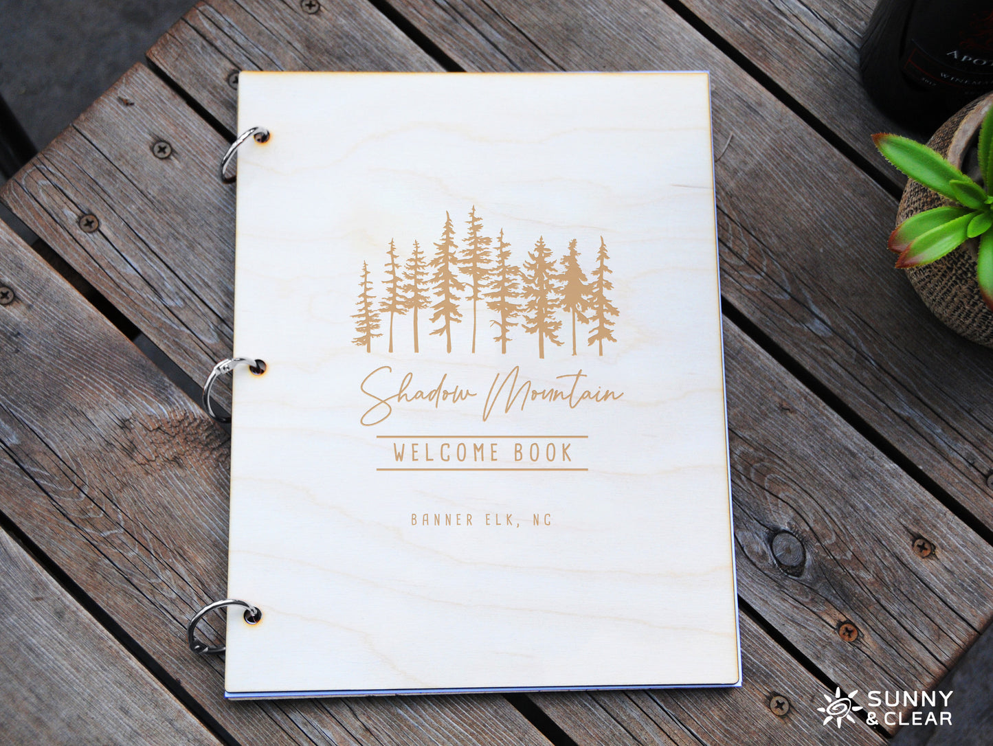 AirBNB Welcome Book Binder, Tree Bunch, Pines Silhouette, Personalized Vacation Home Rental Book