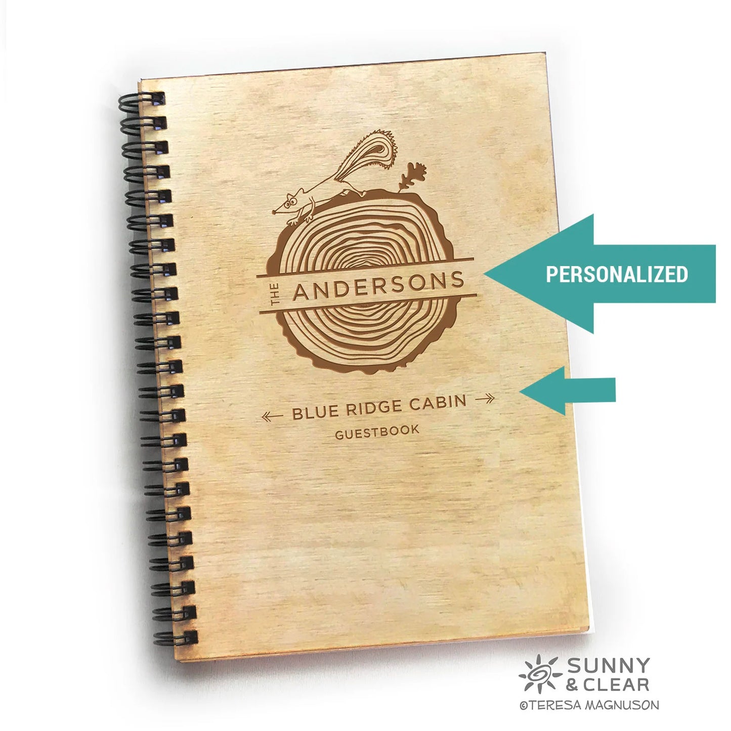 Cabin Guest Book, Squirrel, Log Slice, Tree Rings, Personalized