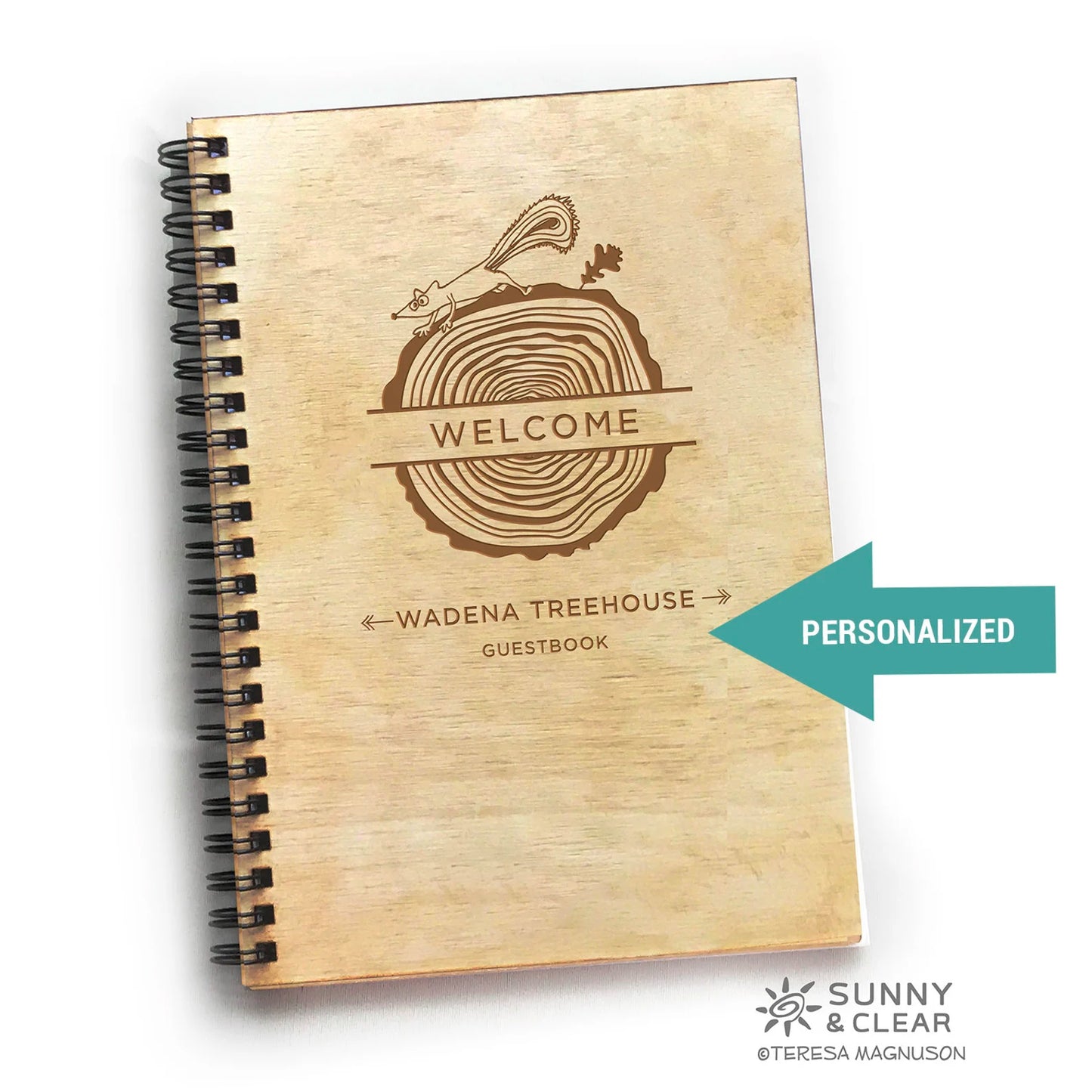 Cabin Guest Book, Squirrel, Log Slice, Tree Rings, Personalized