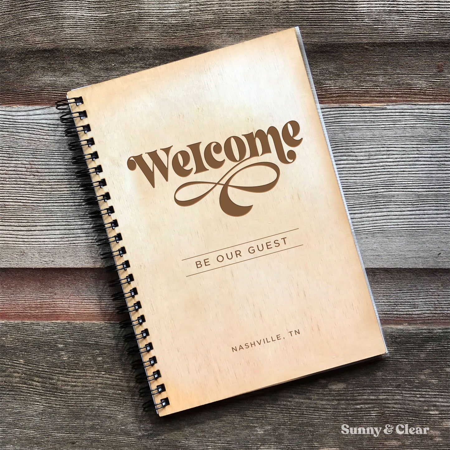 Welcome! Custom AirBNB Guestbook, Retro Boho, Personalized Wood Guest Book