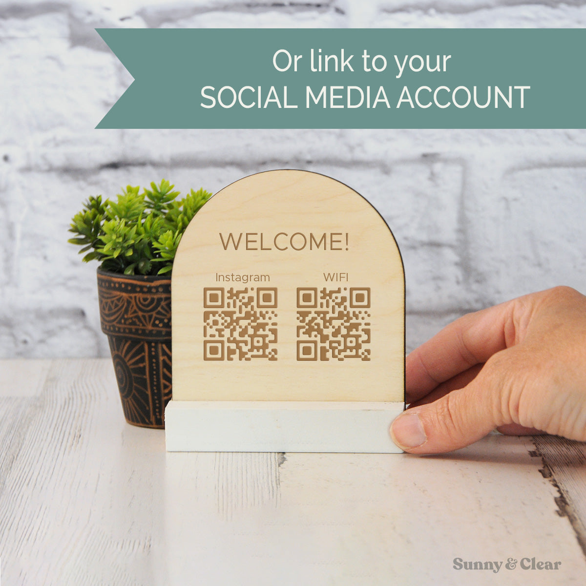 Modern Arch WiFi Password QR Code Sign Wood with Base