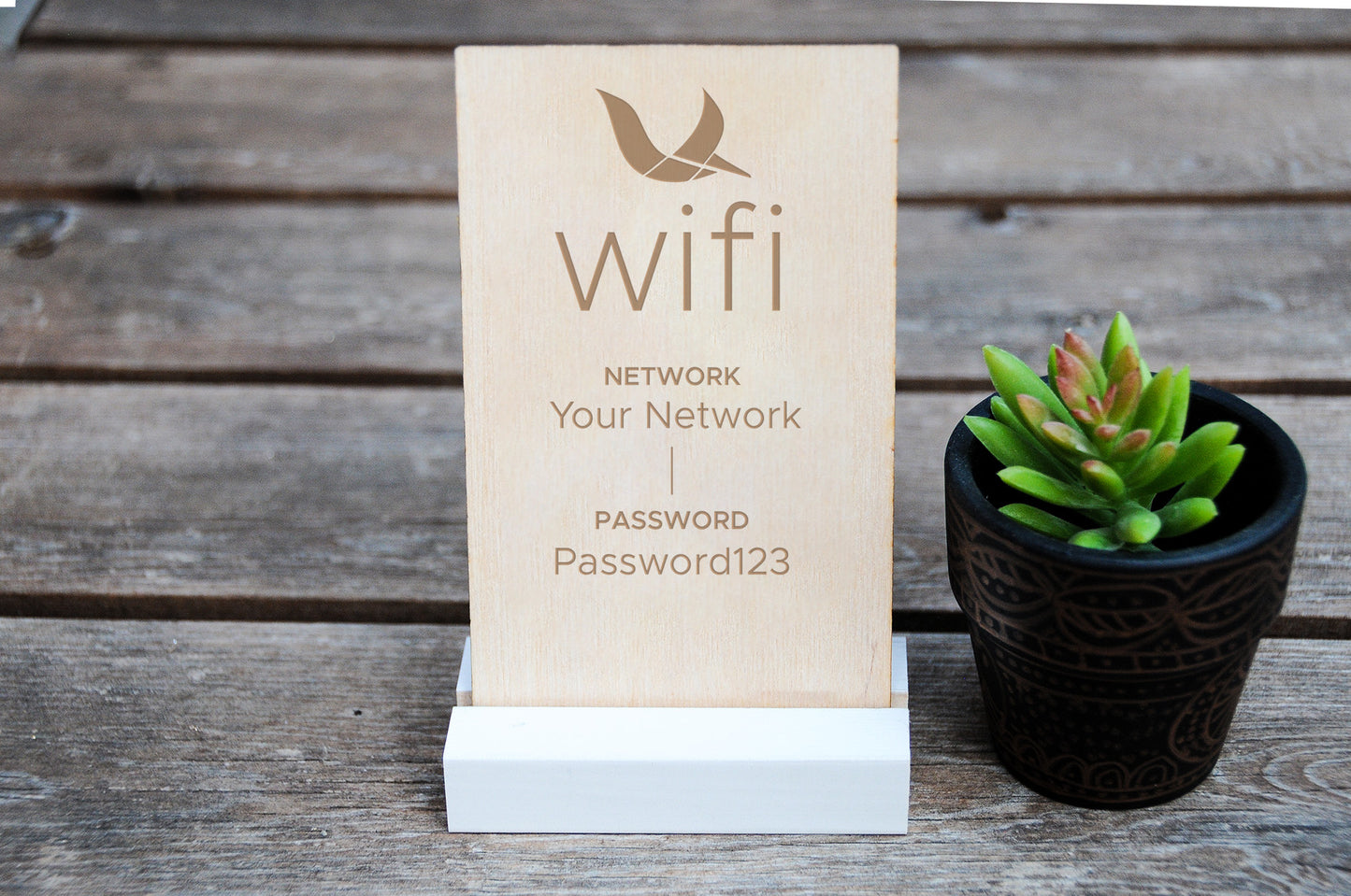 Custom WiFi Password Sign Using Your Logo, Wood