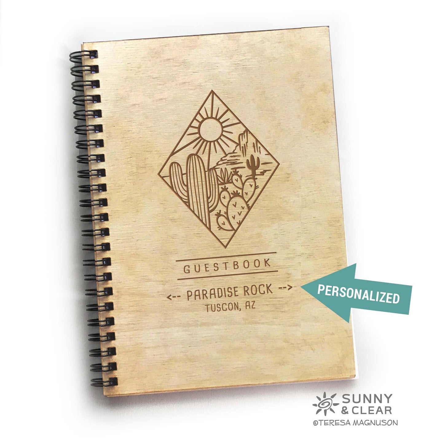 Cabin Guest Book, Southwest, Boho, Cactus Desert, Vacation Guestbook, AirBNB, Laser Engraved, Personalized