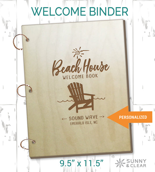 AirBNB Welcome Book Binder, Beach House, Adirondack Chair, Personalized Home Rental Book