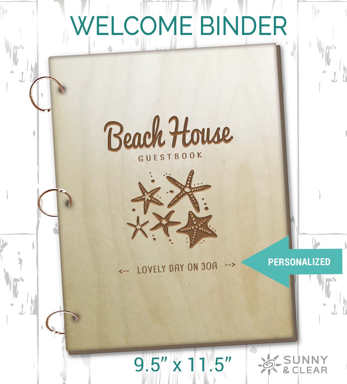 AirBNB Welcome Book Binder, Starfish, Beach House, Personalized Vacation Home Rental Book