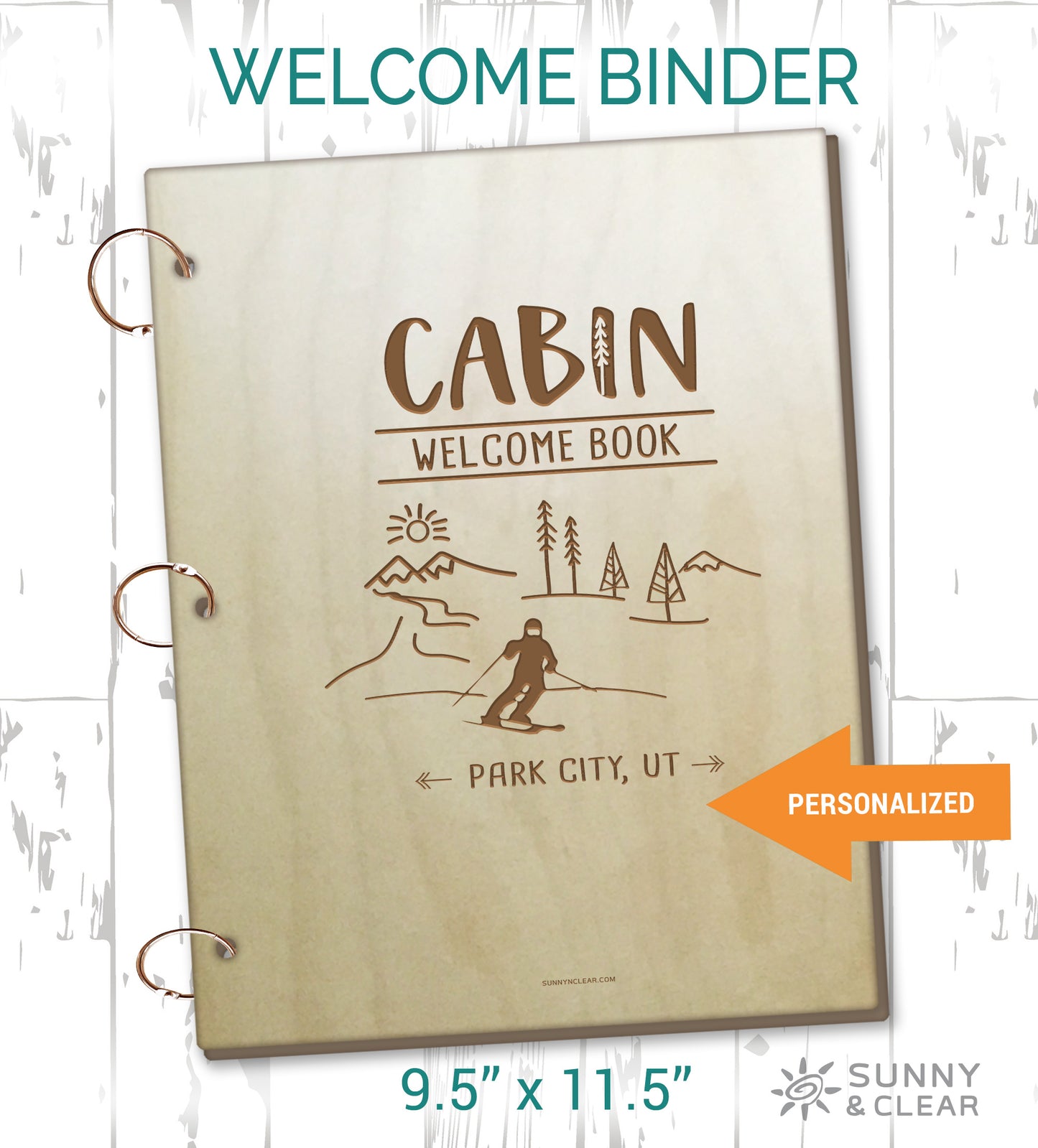 AirBNB Welcome Book Binder, Ski, Mountains, Personalized Vacation Home Rental Book