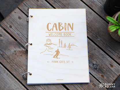 AirBNB Welcome Book Binder, Ski, Mountains, Personalized Vacation Home Rental Book