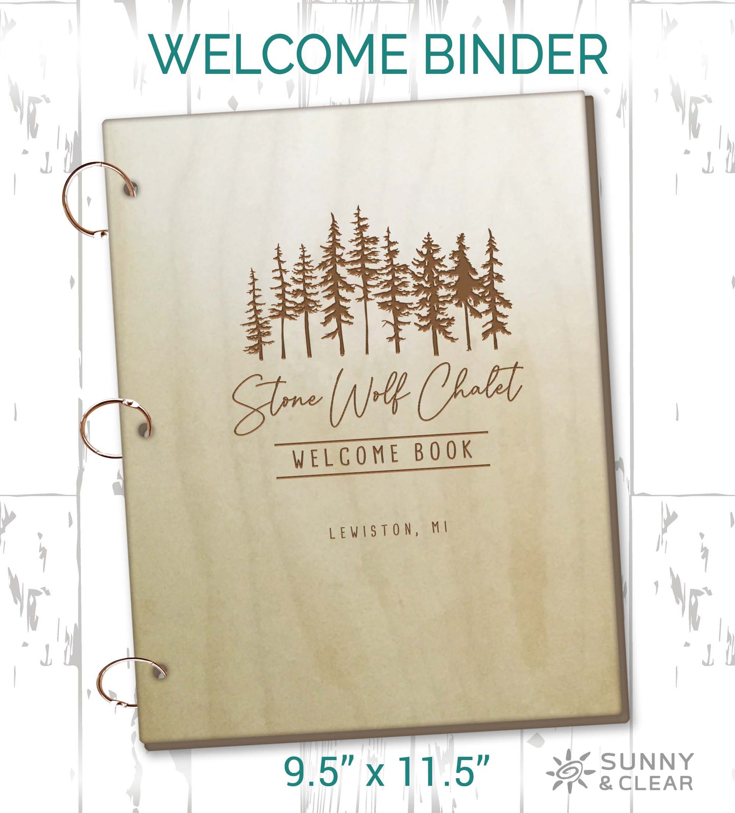 AirBNB Welcome Book Binder, Tree Bunch, Pines Silhouette, Personalized Vacation Home Rental Book