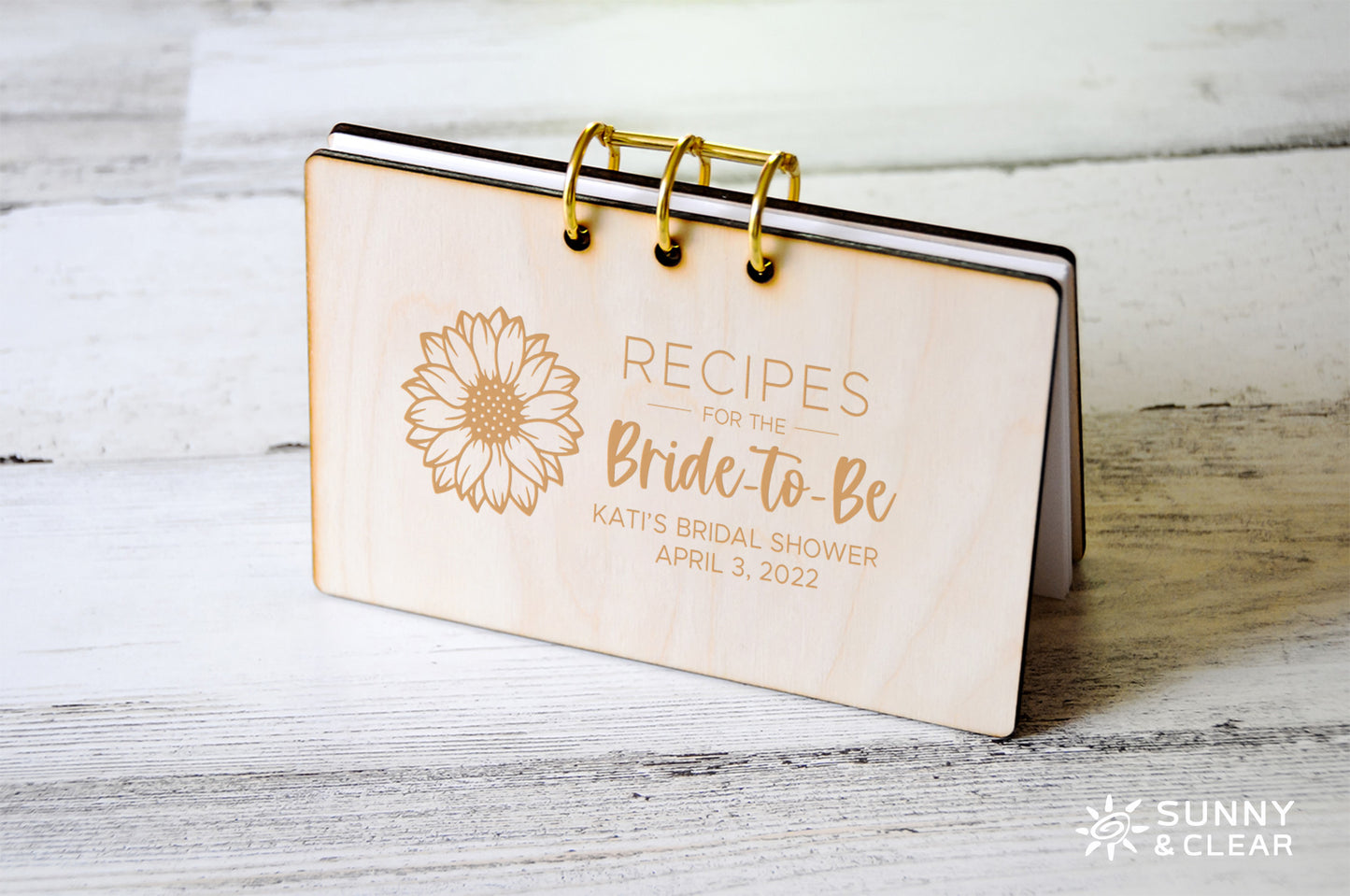 Sunflower Recipe Card Binder, 4x6, Personalized, Bride to Be