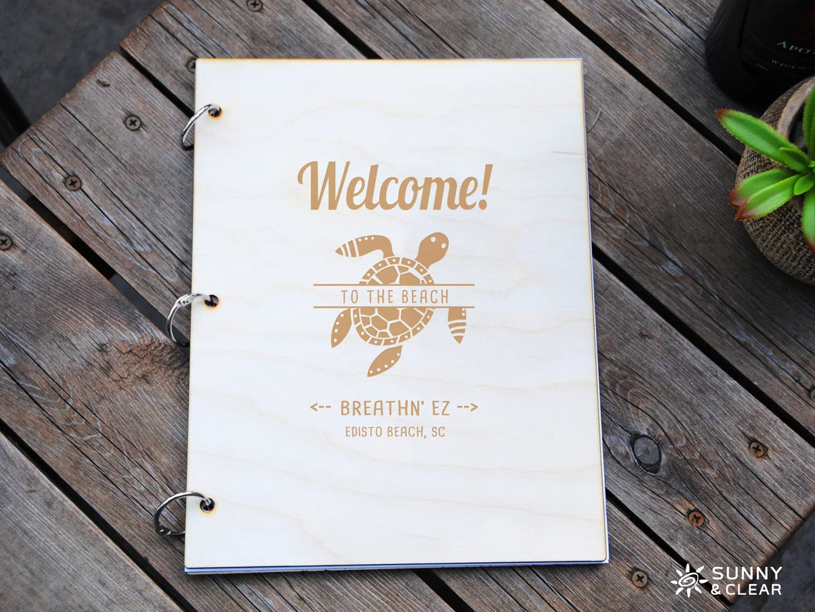 AirBNB Welcome Book Binder, Beach, Sea Turtle, Beach House, Personalized Vacation Home Rental Book