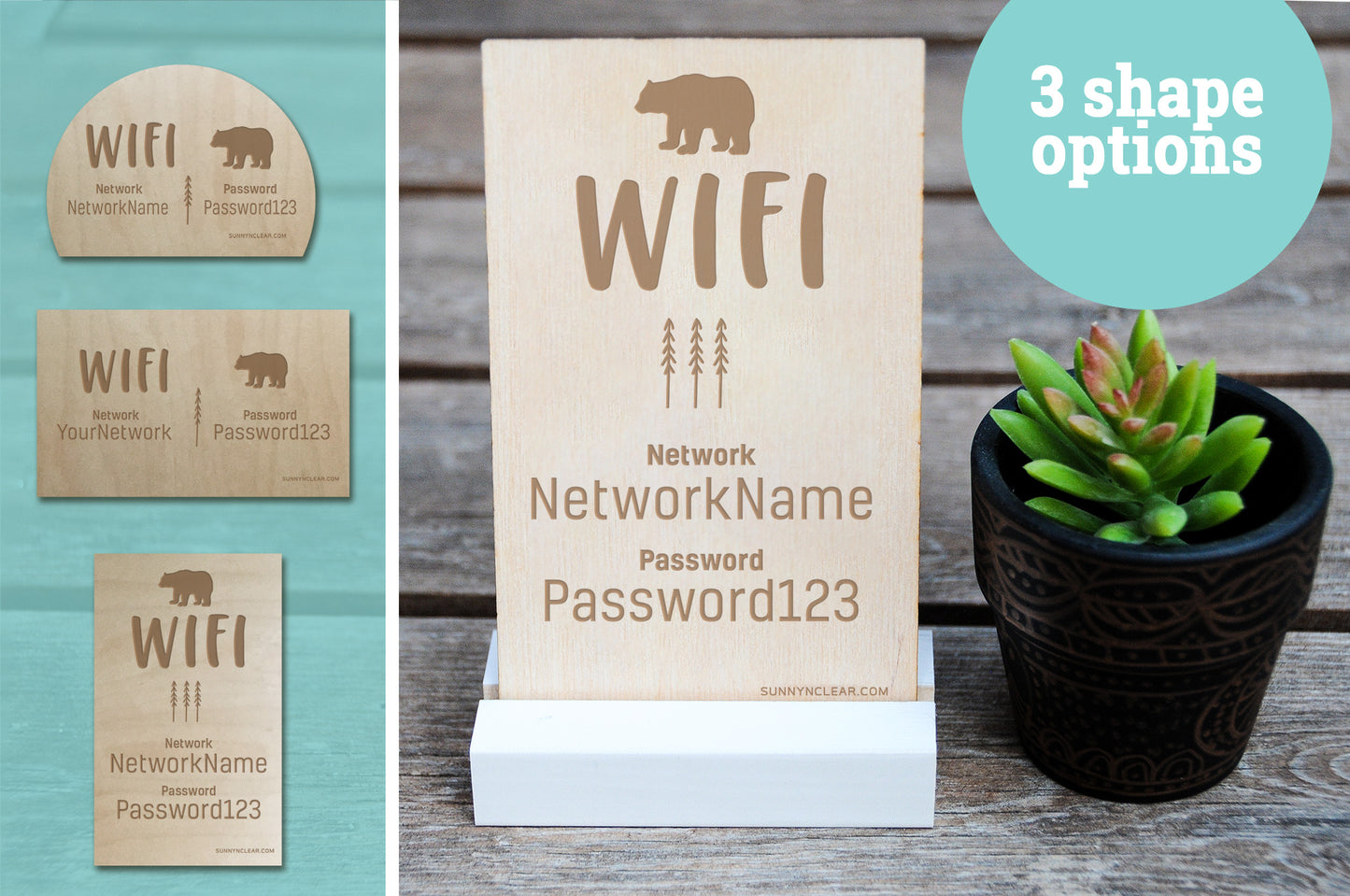 Bear WiFi Password Sign, Wood