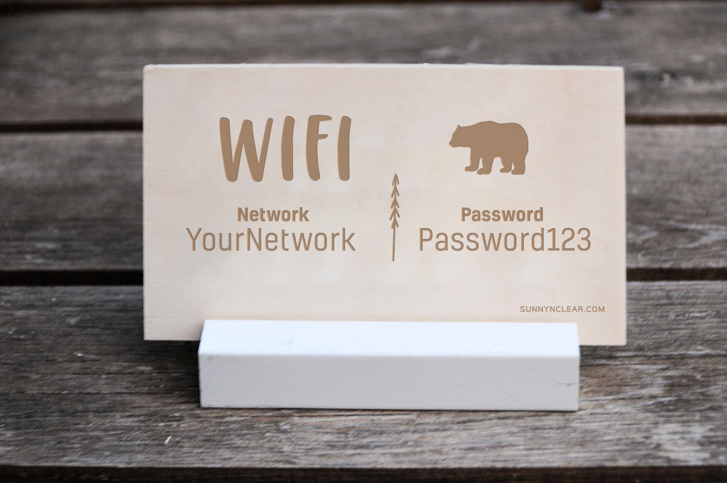 Bear WiFi Password Sign, Wood