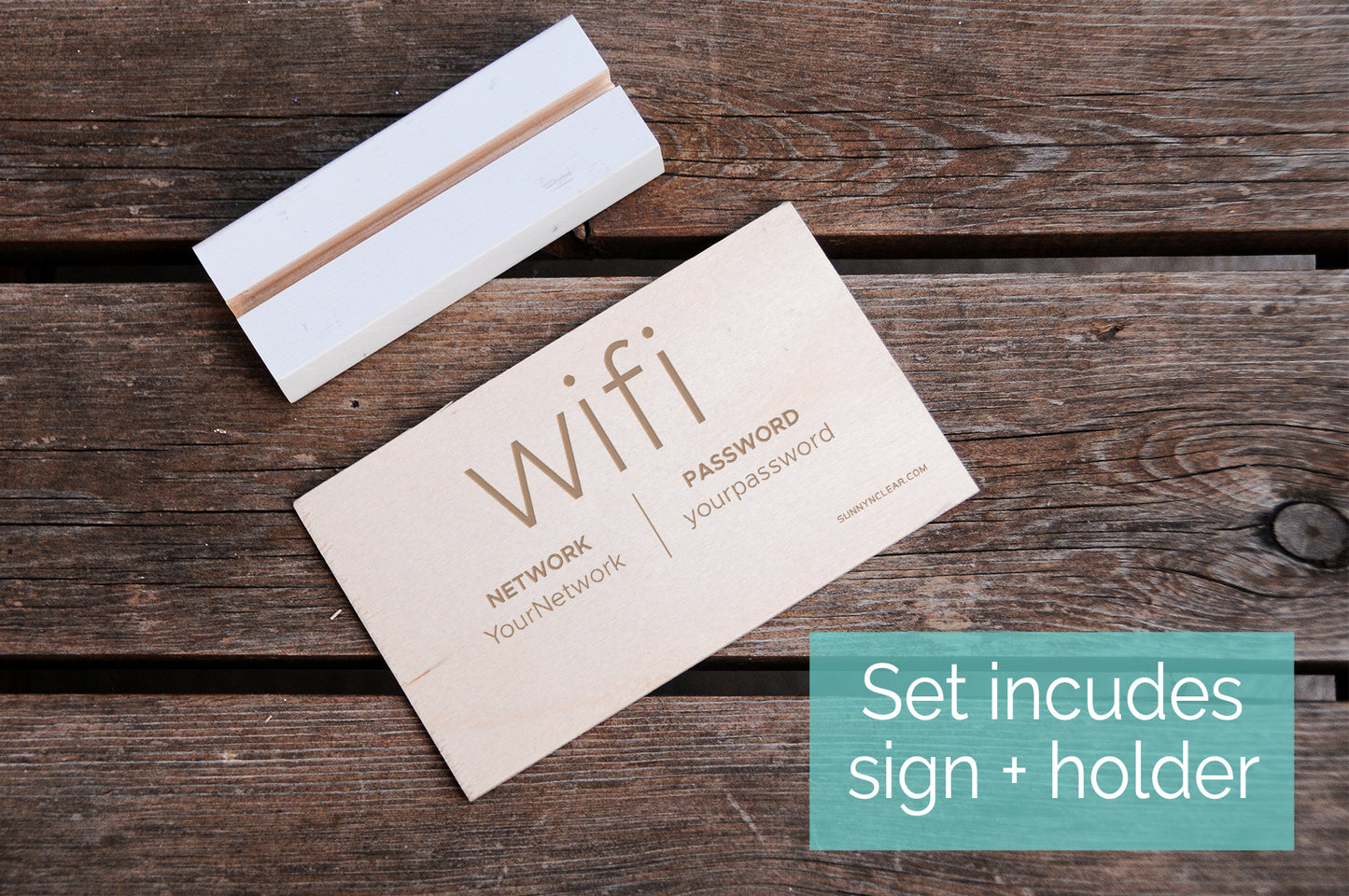 Modern WiFi Password Sign, Wood, Minimal