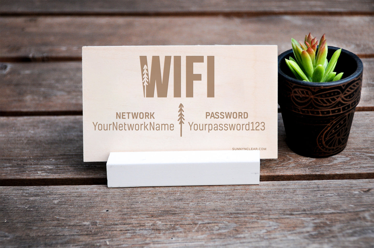 Trees Bold WiFi Password Sign, Wood