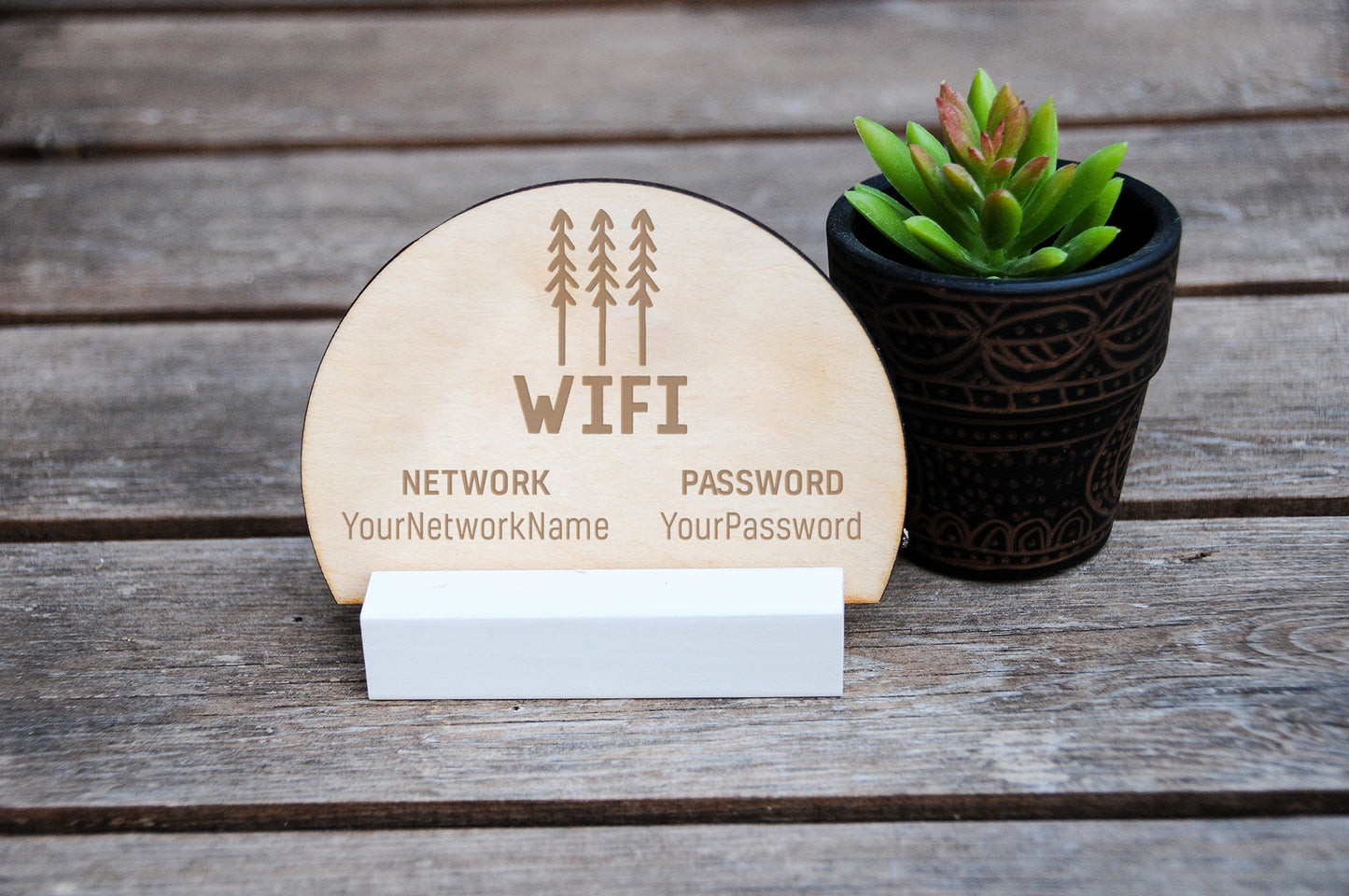 WiFi Password Sign, Trees Modern, Wood