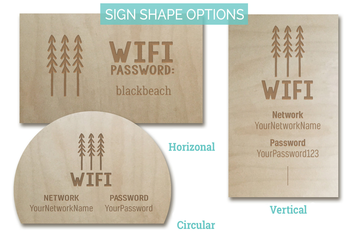 WiFi Password Sign, Trees Modern, Wood
