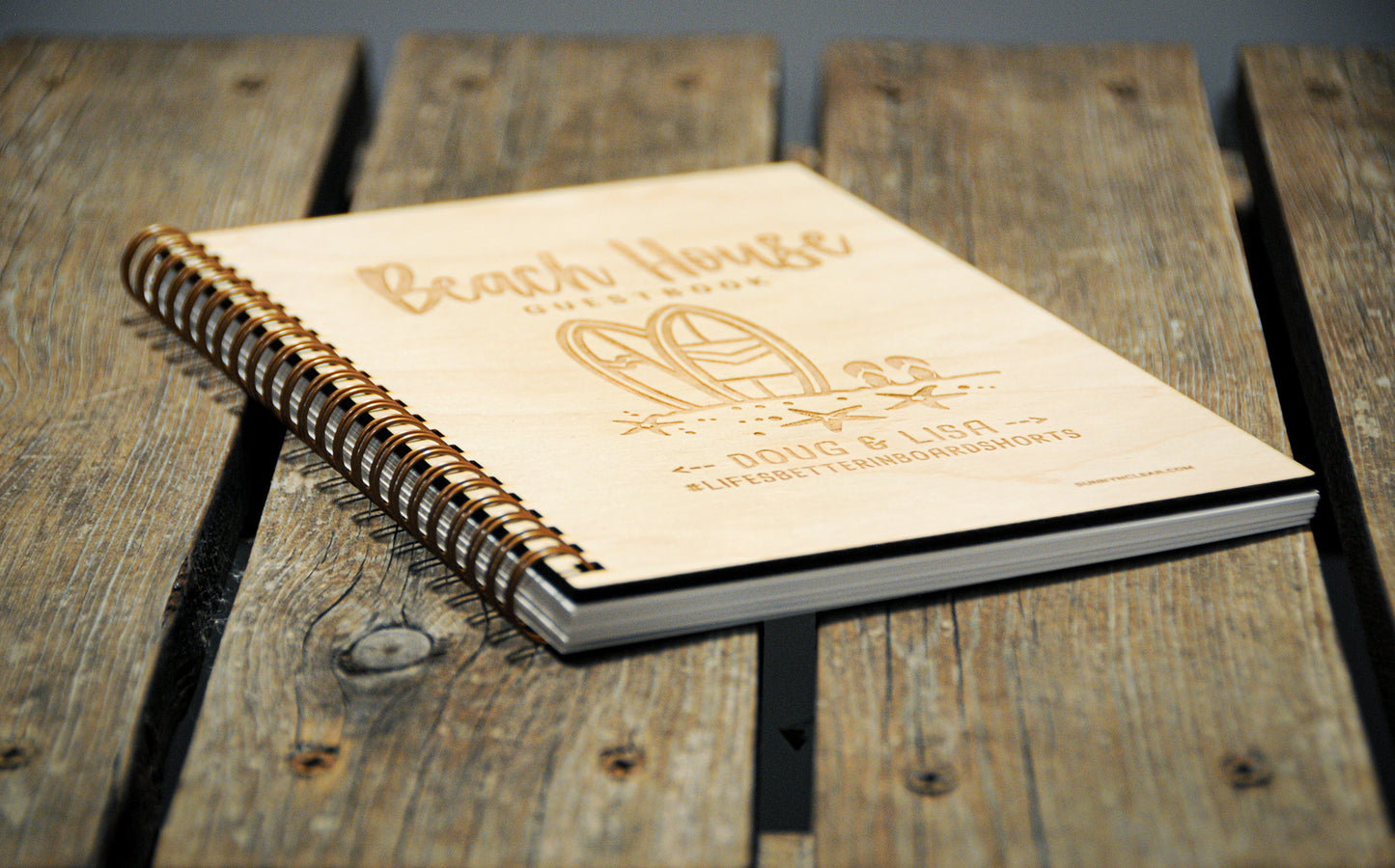 Beach House Guest Book, Surfboard in the Sand, Personalized