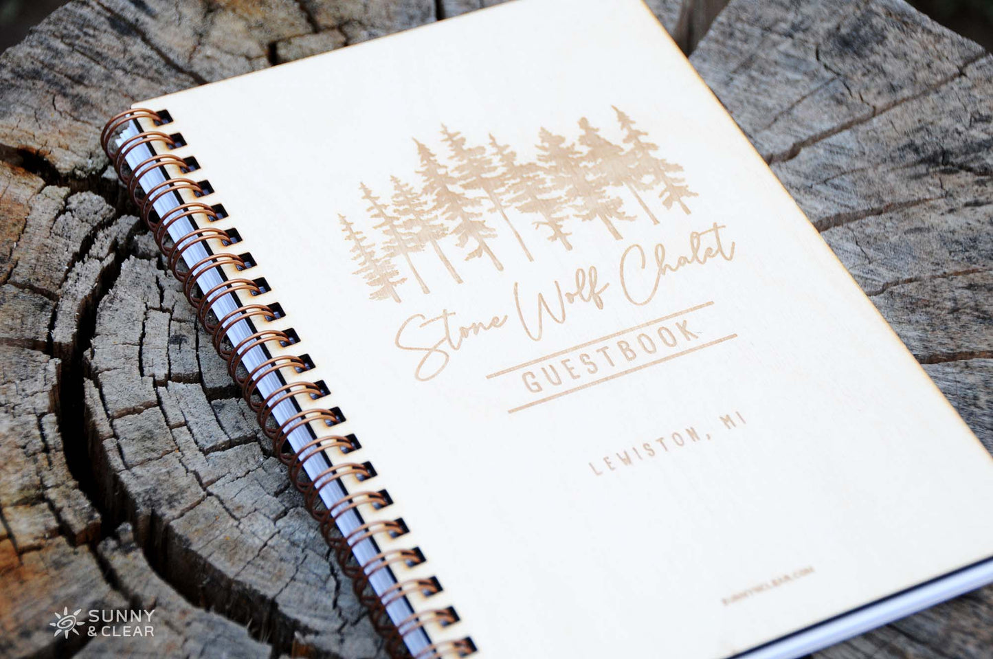 Cabin AirBNB Guest Book, Pine Trees, Laser Engraved, Personalized