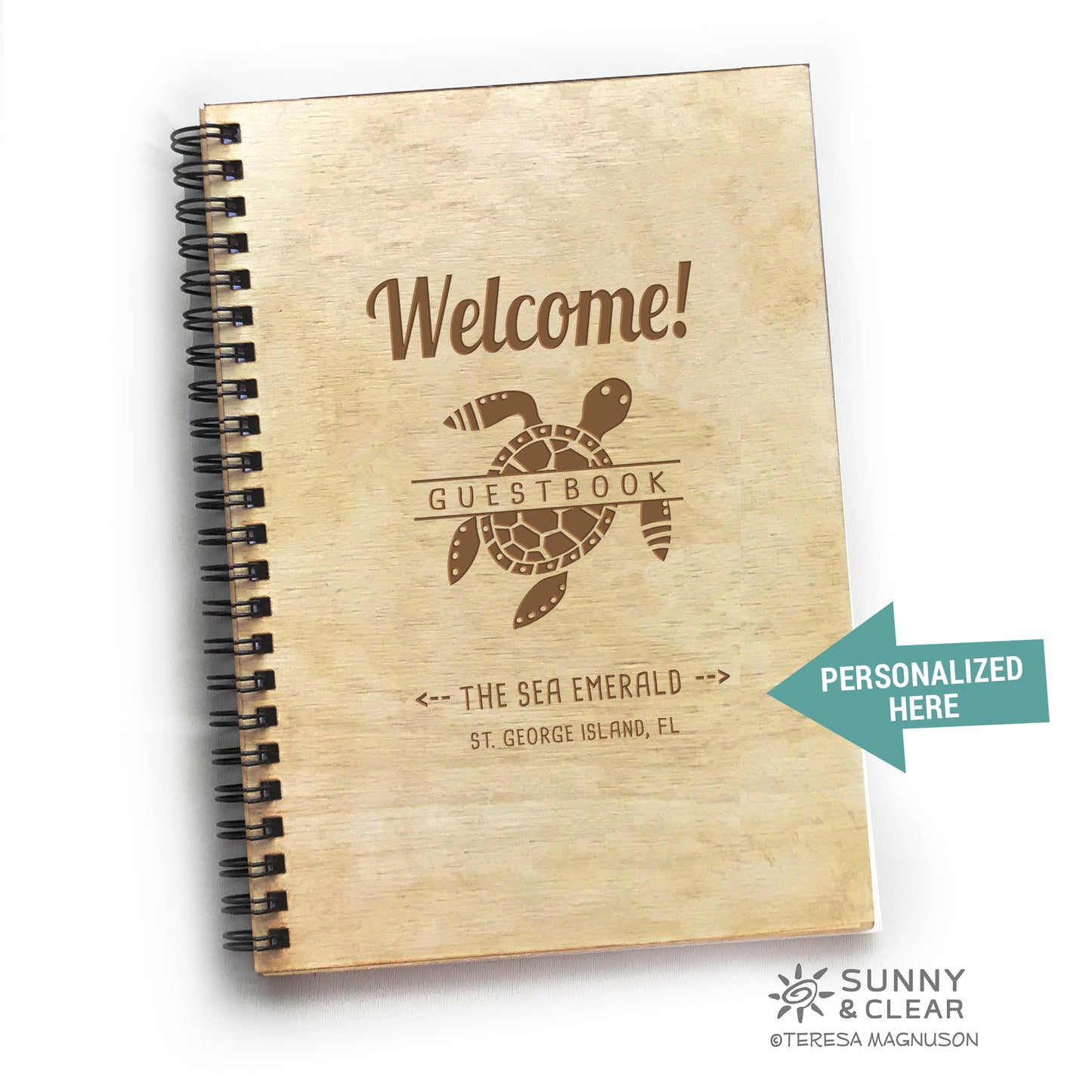 Beach House Guest Book, Sea Turtle, Coastal, AirBNB, Personalized