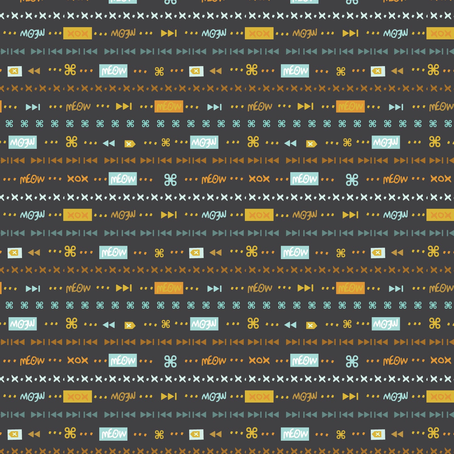 Keyboard Cats, Characters Dark Pewter Gray, fabric by the half-yard
