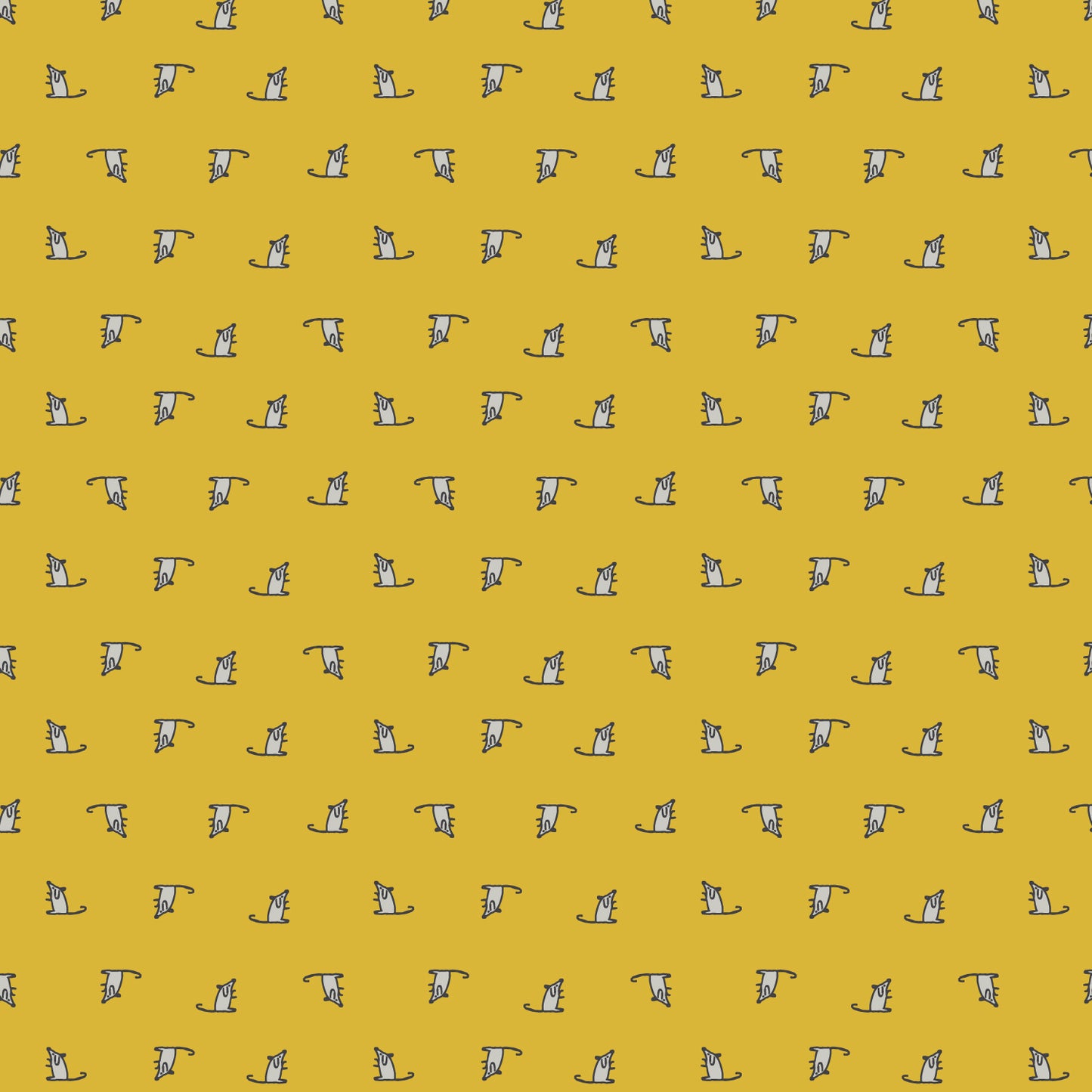 Keyboard Cats, Mini Mice Yellow Gold, fabric by the half-yard
