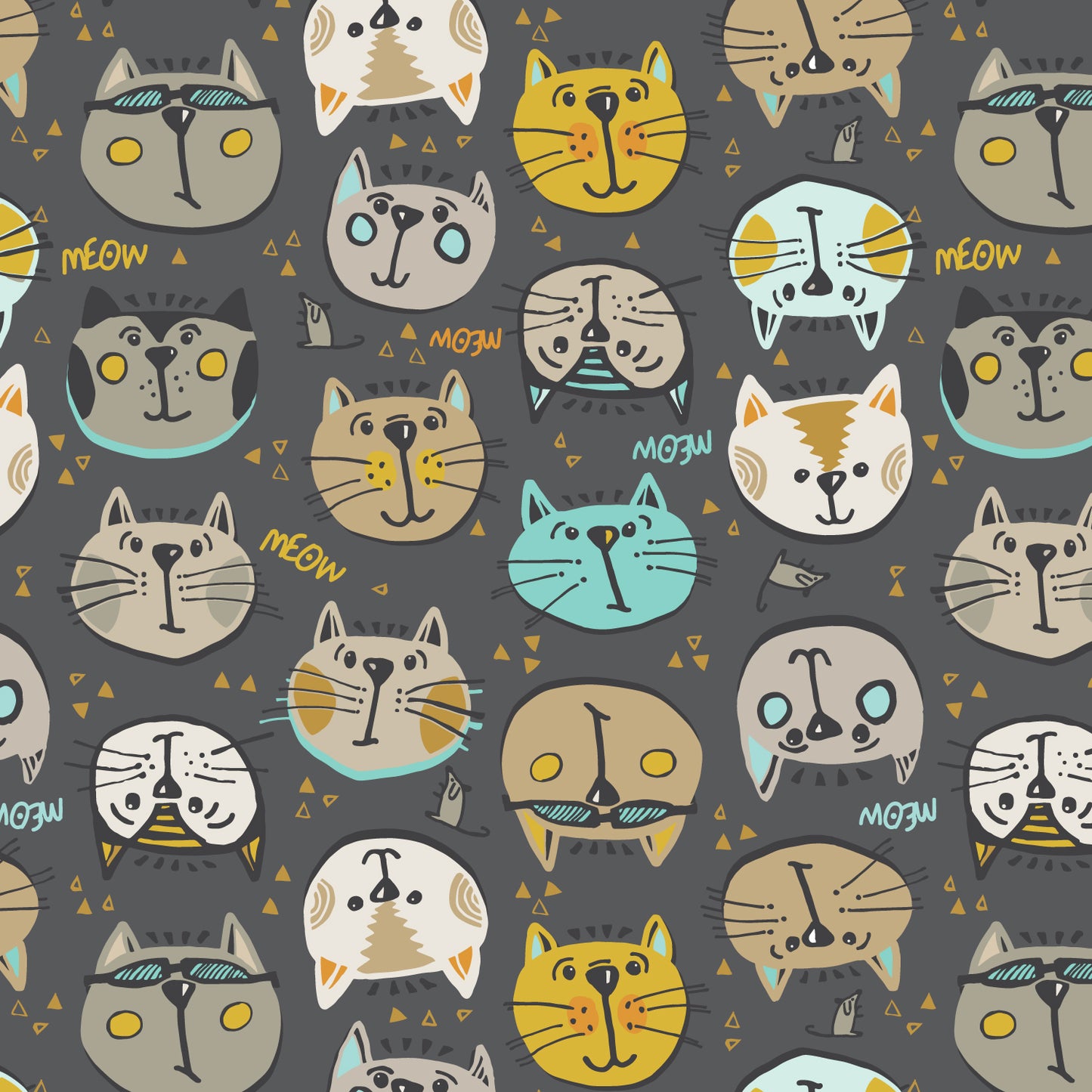 Keyboard Cats, Selfies Dark Pewter, fabric by the half-yard