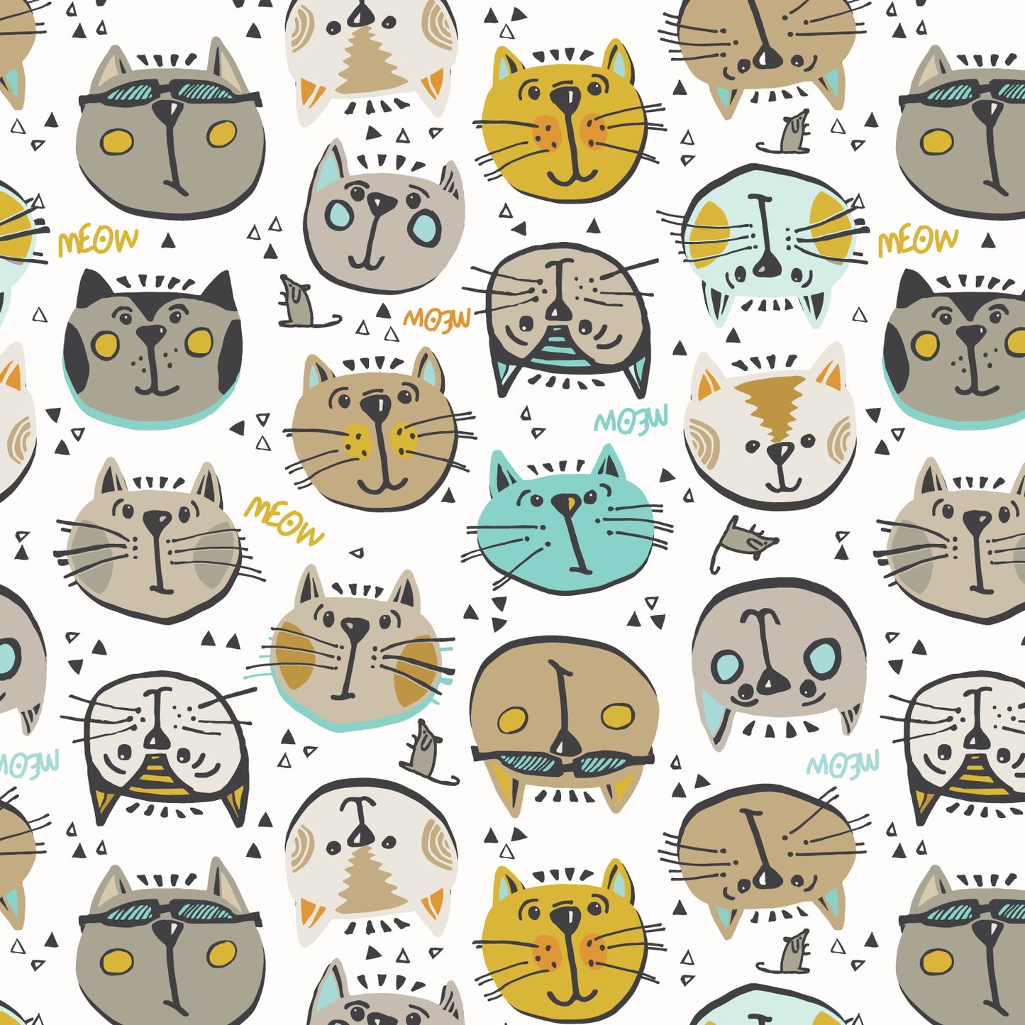 Keyboard Cats, Selfies White, fabric by the half-yard
