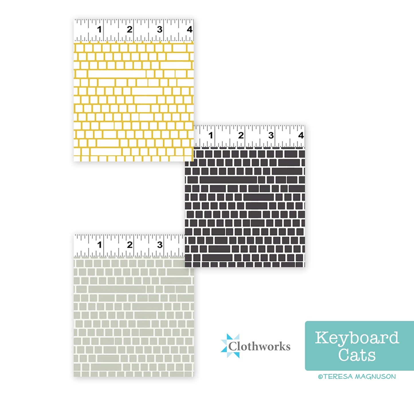Keyboard Cats, Keyboard Light Pewter, fabric by the half-yard