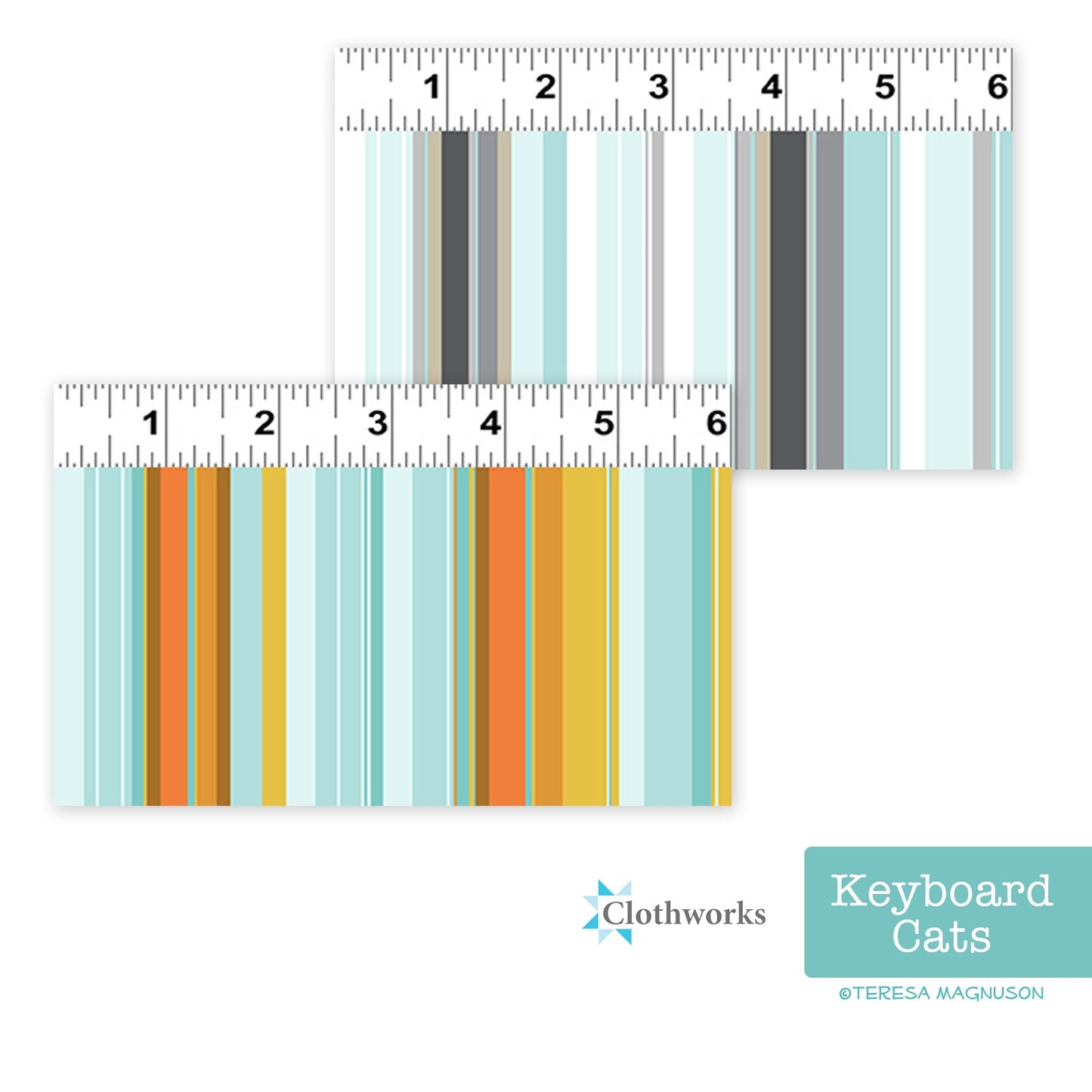 Keyboard Cats, Stripes Multi-Color Pistachio, fabric by the half-yard