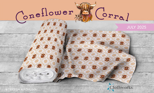 Coneflower Corral Highland Cow Fabric Collection 2025