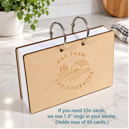 Personalized Wood Recipe Card Binder | 4x6 & 5x7 | Custom Logo
