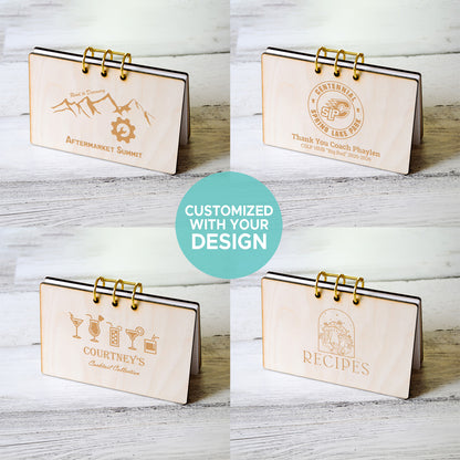 Personalized Wood Recipe Card Binder | 4x6 & 5x7 | Custom Logo