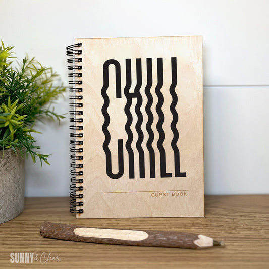 Chill Word Art Guest Book | Wood Cutout Typography Cabin & Airbnb Guestbook