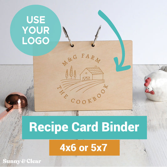 Personalized Wood Recipe Card Binder | 4x6 & 5x7 | Custom Logo