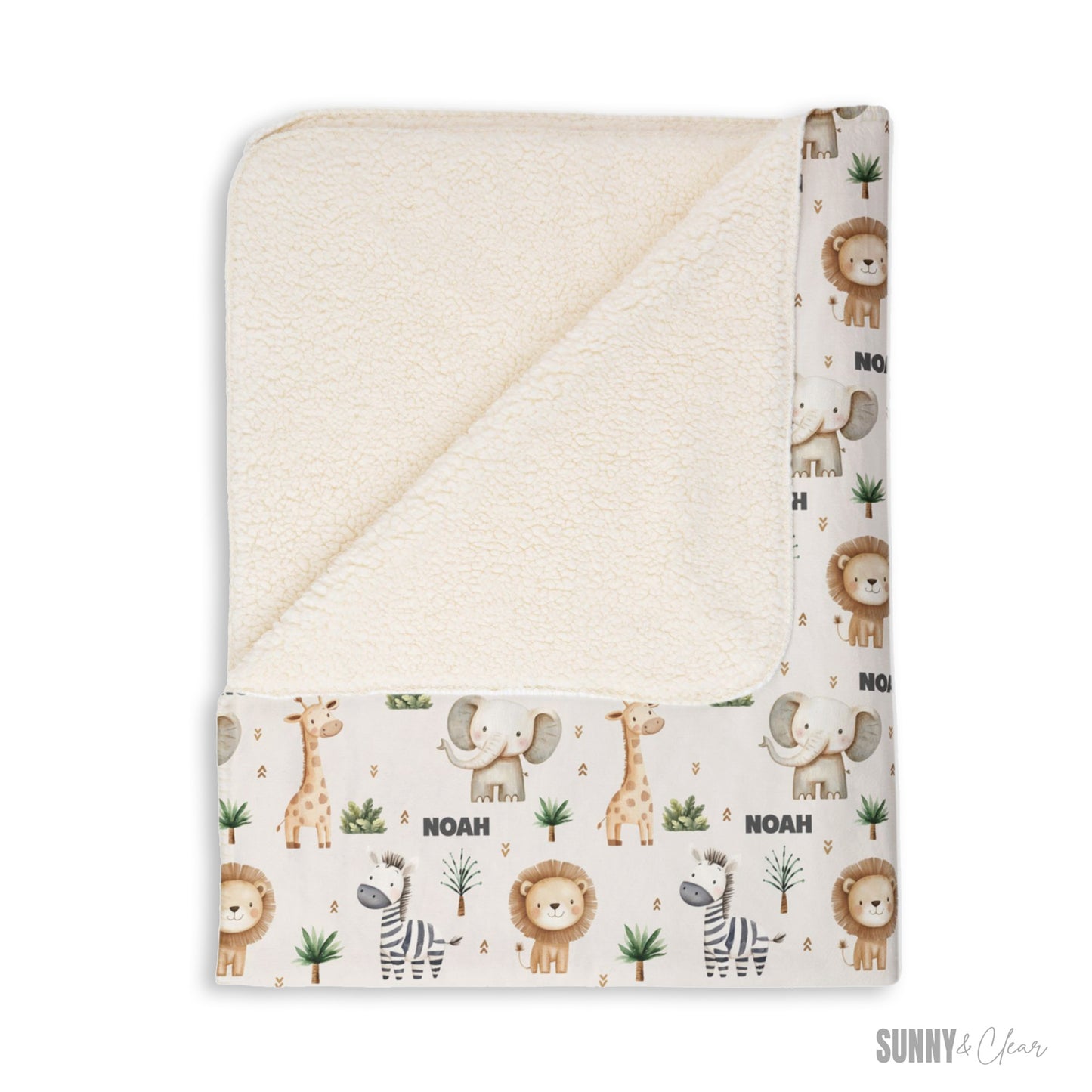Personalized Safari Animals Baby Blanket: Cozy Fleece Nursery Decor Gift for Boy