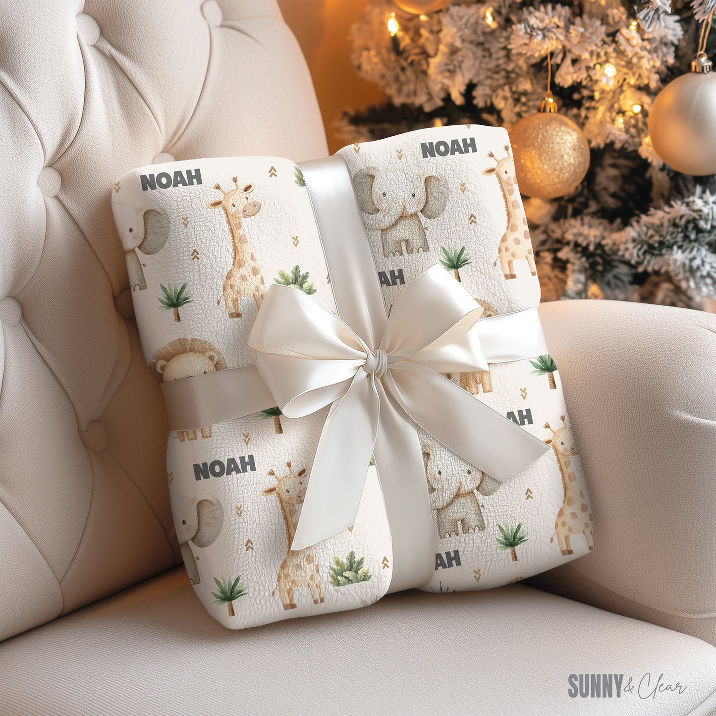 Personalized Safari Animals Baby Blanket: Cozy Fleece Nursery Decor Gift for Boy