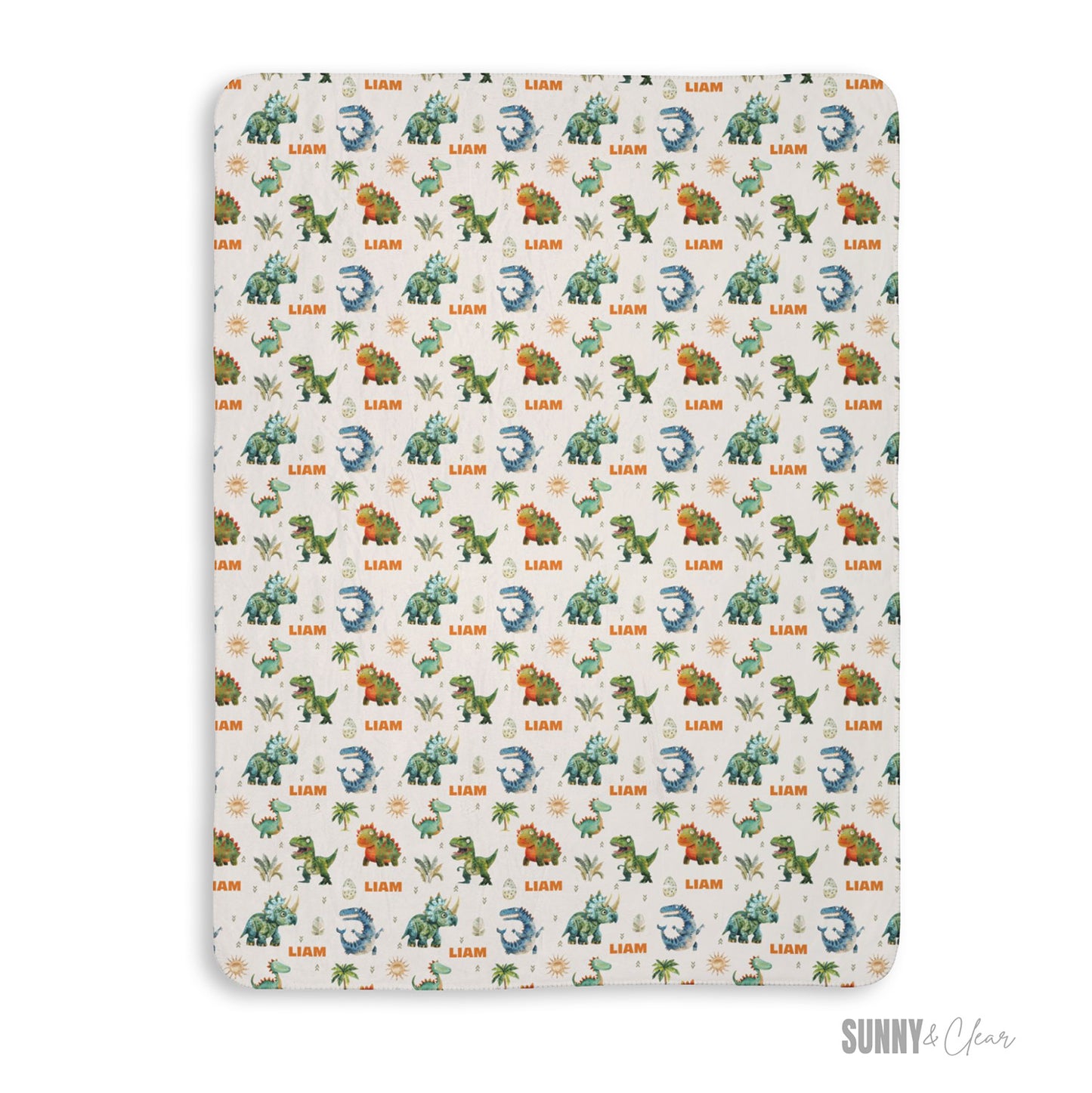 Personalized Dinosaur Name Blanket: Custom Sherpa Fleece Nursery Decor Gift for Boy