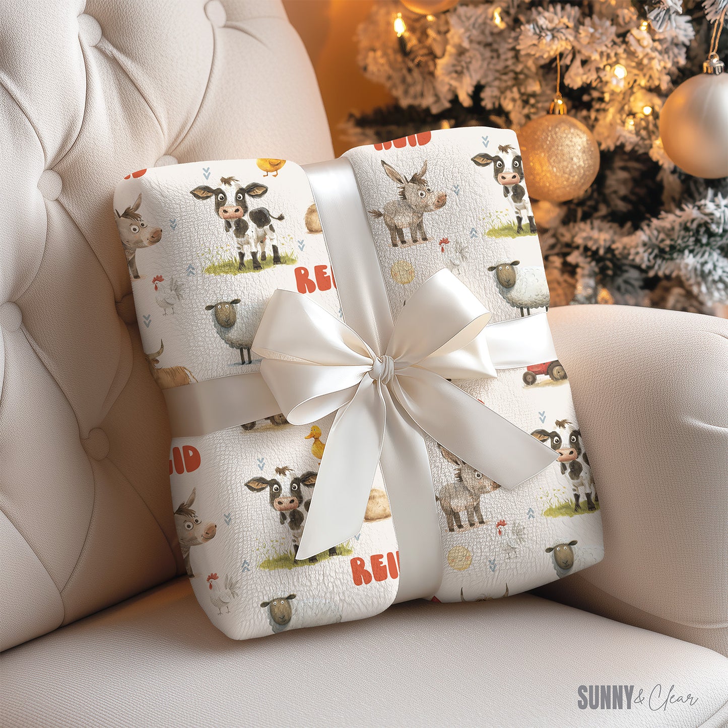 Farm Animals Personalized Fleece Blanket Custom Name Baby Blanket Kids Room Nursery Decor