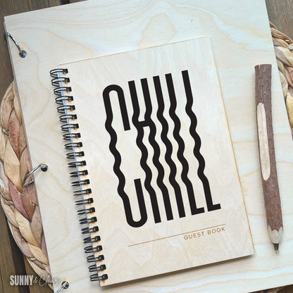 Chill Word Art Guest Book | Wood Cutout Typography Cabin & Airbnb Guestbook