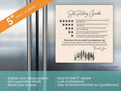 AirBNB Rating Refrigerator Magnet Sign, Tan 5x5 Star Rating Review Guide, Short Term Rental