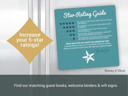 AirBNB Rating Refrigerator Magnet Sign, 5x5" Starfish, Star Rating Review Guide, Short Term Rental