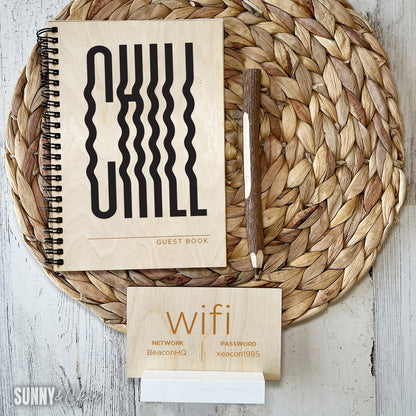 Chill Word Art Guest Book | Wood Cutout Typography Cabin & Airbnb Guestbook