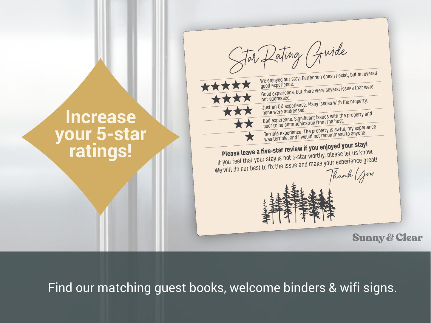 AirBNB Rating Refrigerator Magnet Sign, Tan 5x5 Star Rating Review Guide, Short Term Rental