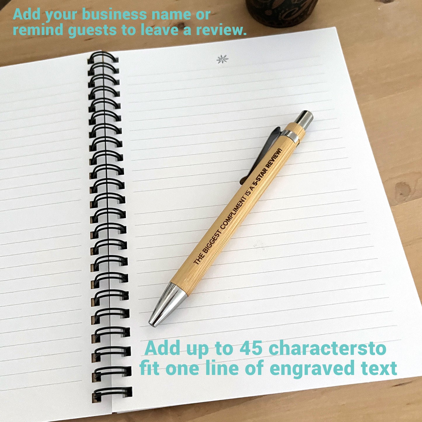 custom engraved wood bamboo pens, add 45 characters