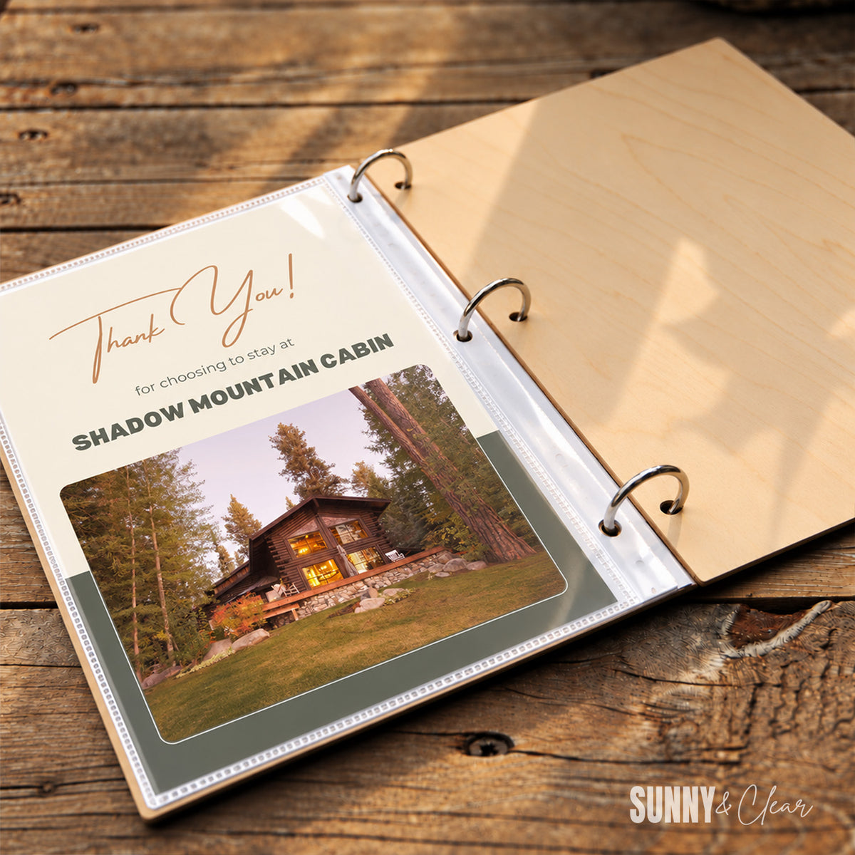 Pine Trees Airbnb Welcome Book Binder opened flat
