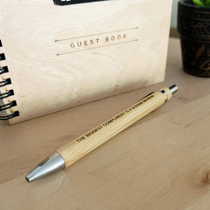 custom engraved bamboo wood pen for guest books