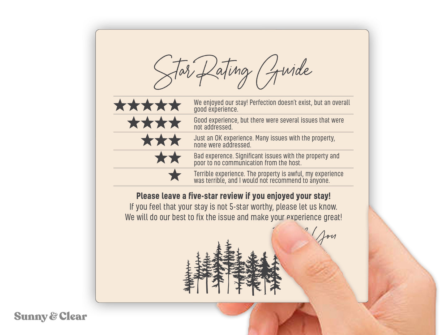 AirBNB Rating Refrigerator Magnet Sign, Tan 5x5 Star Rating Review Guide, Short Term Rental