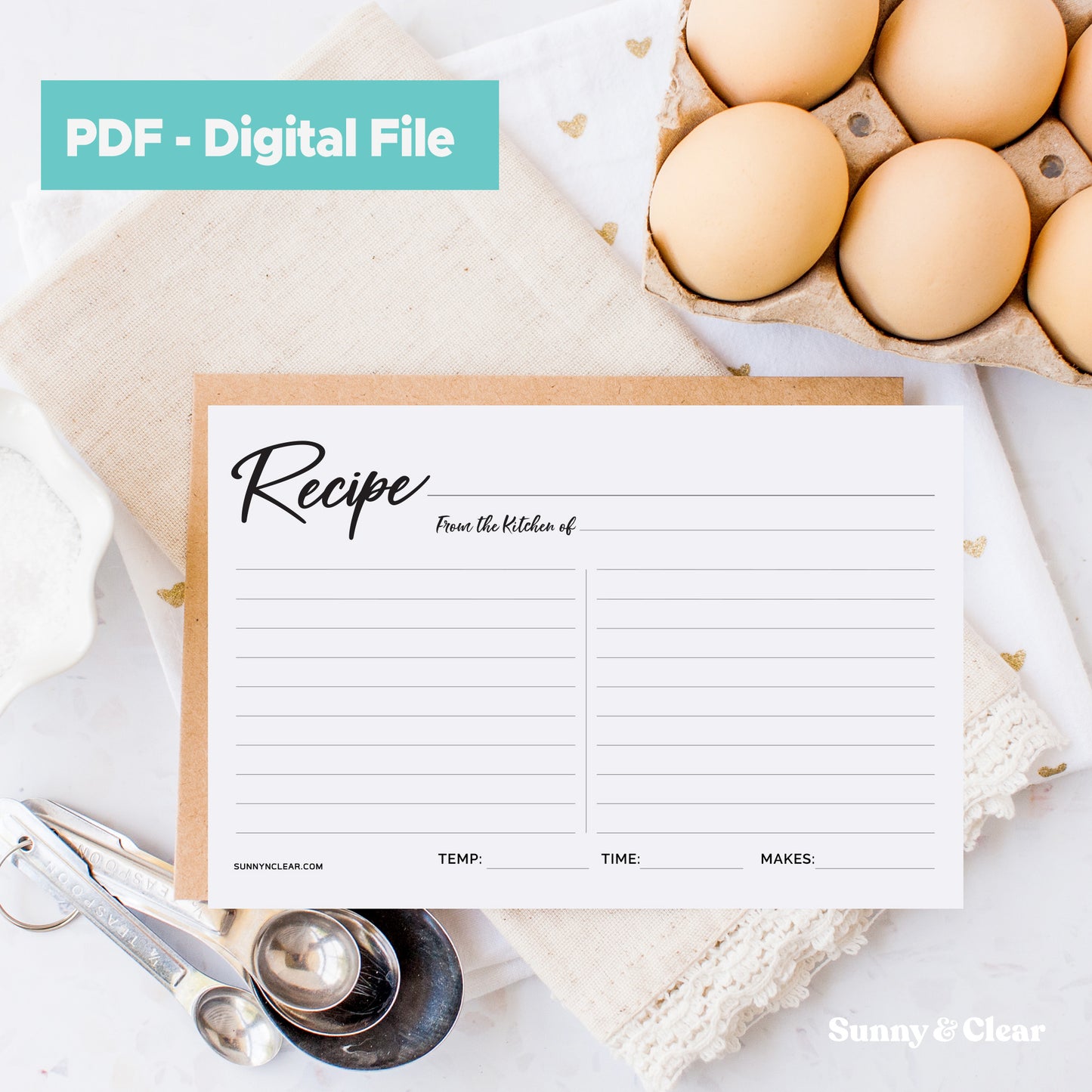 PDF 4x6 Recipe Card Printable, Template, Minimal, Fits our Binders