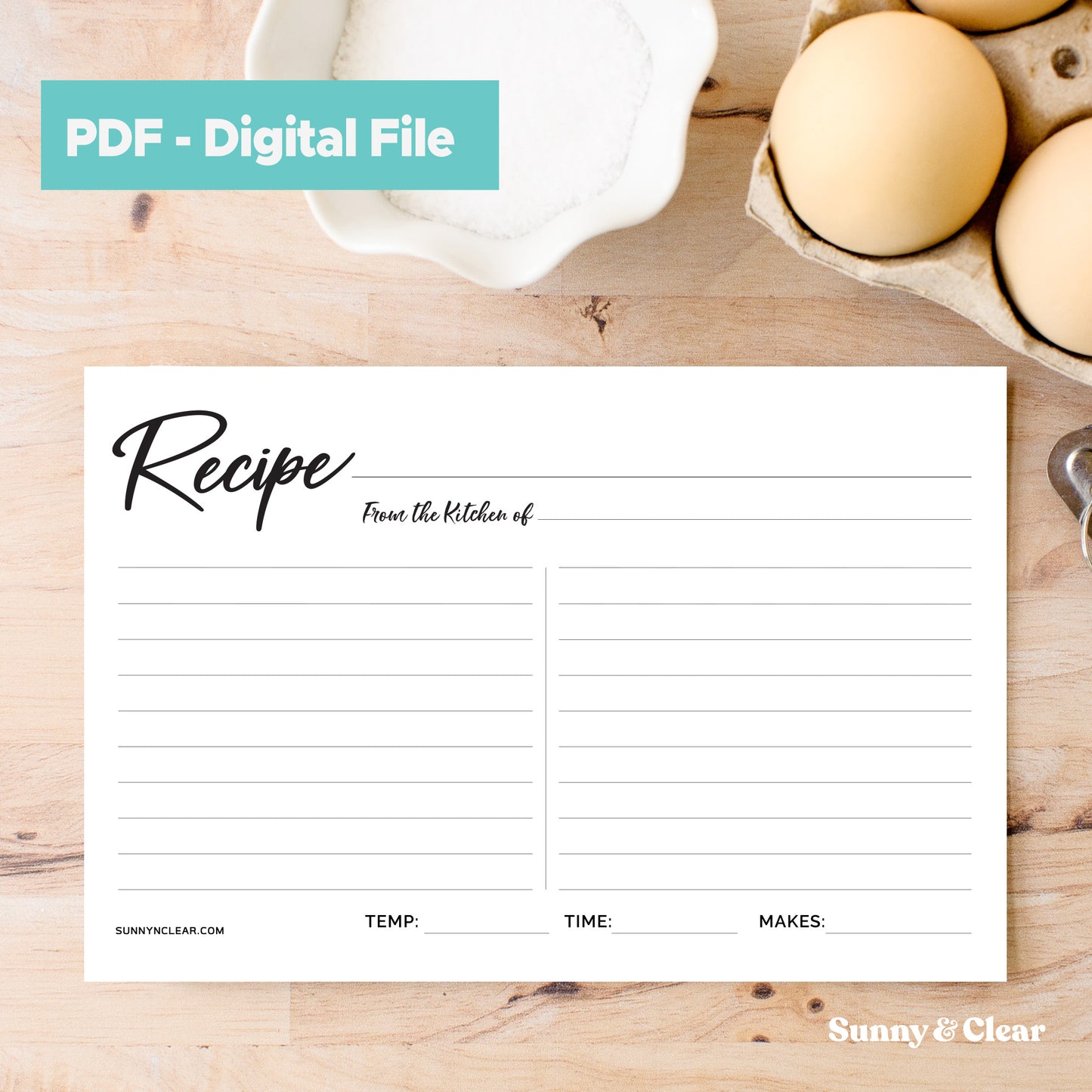 PDF 4x6 Recipe Card Printable, Template, Minimal, Fits our Binders